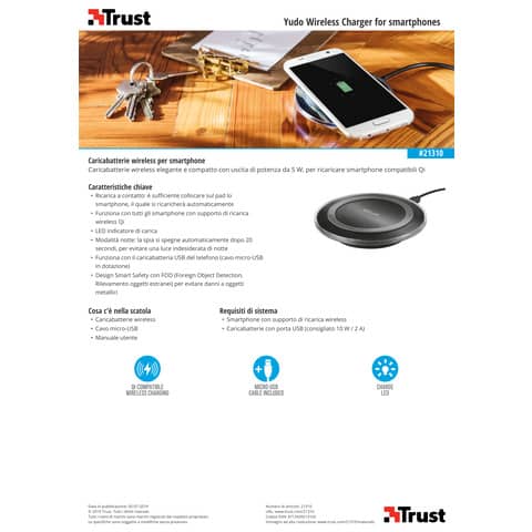 Caricabatterie wireless per smartphone TRUST Yudo nero 21310